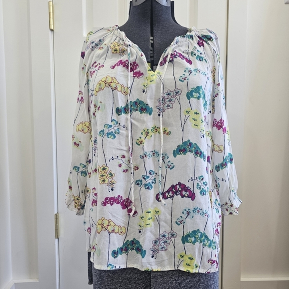 Talbots‎ White Blouse with Floral Accents Size Small Petite